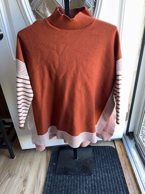 Rust Striped Sleeve Mock Neck Sweater